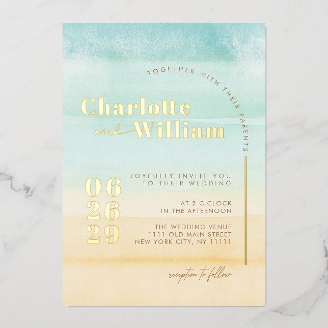 Invitación al Relieve metalizado del Boda Blue Bea (Anverso)