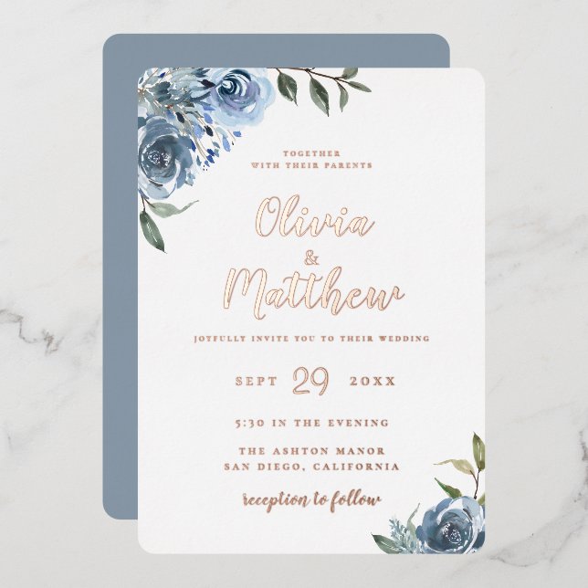Invitación al Relieve metalizado del Boda Botánico (Anverso/Reverso)