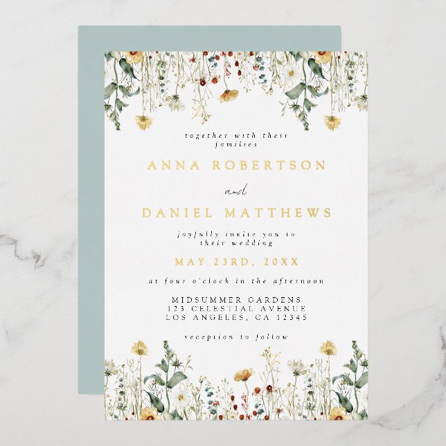Invitación al Relieve metalizado del Boda de campo (Anverso/Reverso)