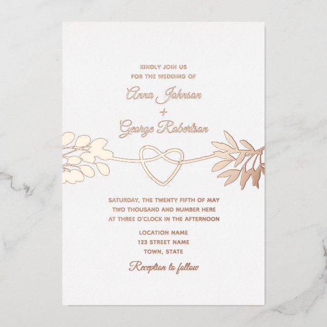 Invitación al Relieve metalizado del Boda de folla (Anverso)