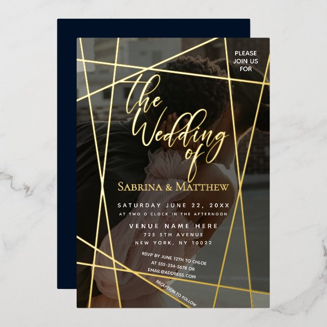 Invitación al Relieve metalizado del Boda de guirn (Anverso/Reverso)