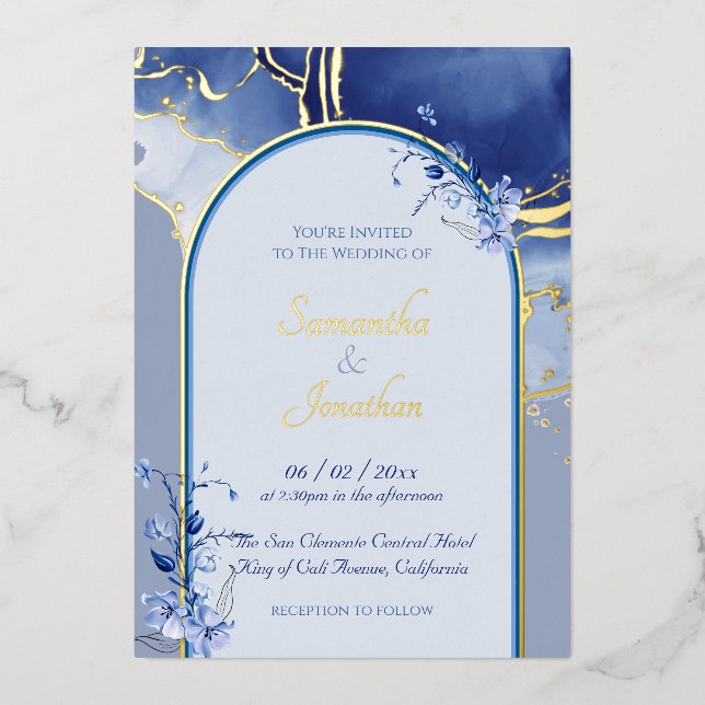 Invitación al Relieve metalizado del Boda de mármo (Anverso)