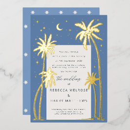 Invitación al Relieve metalizado del boda de palme