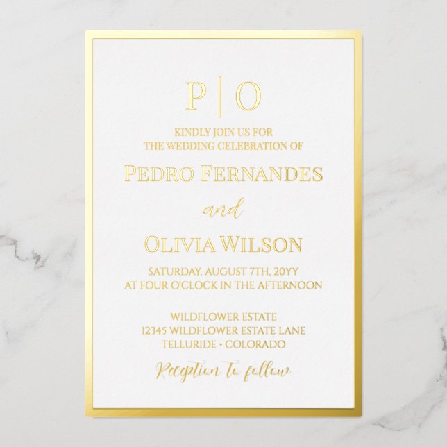 Invitación al Relieve metalizado del boda del marc (Anverso)
