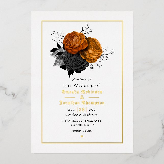 Invitación al Relieve metalizado del Boda floral g (Anverso)
