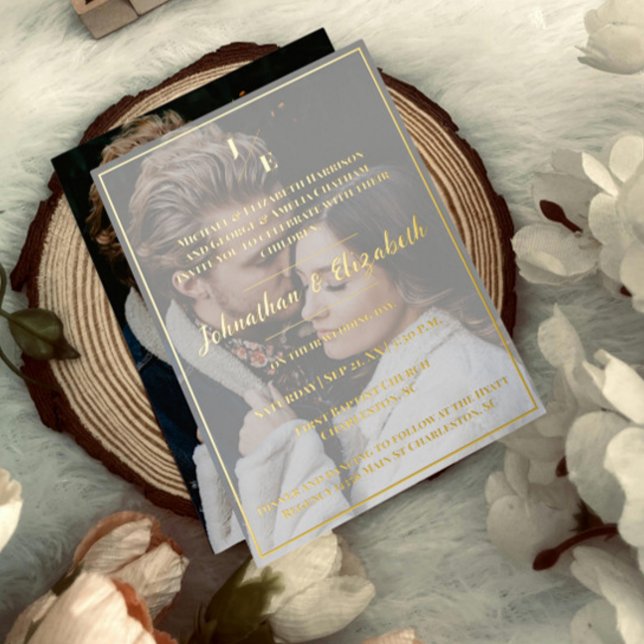 Invitación al Relieve metalizado del Boda fotográf (Minimalist Monogram Photo Wedding Foil Invitation)