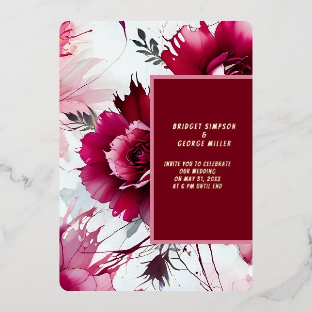 invitación al Relieve metalizado del boda pétalo r (Anverso)