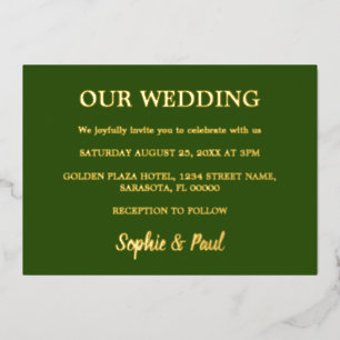 Invitación al Relieve metalizado del Boda verde de