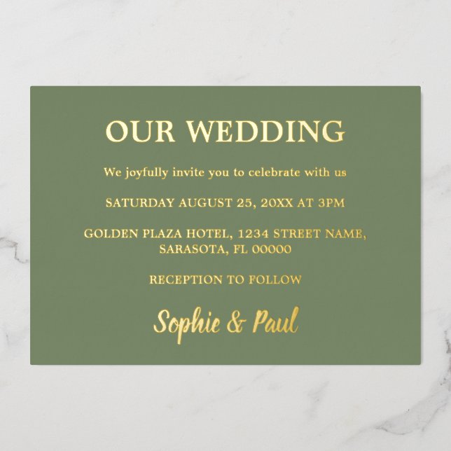 Invitación al Relieve metalizado del Boda verde sa (Anverso)