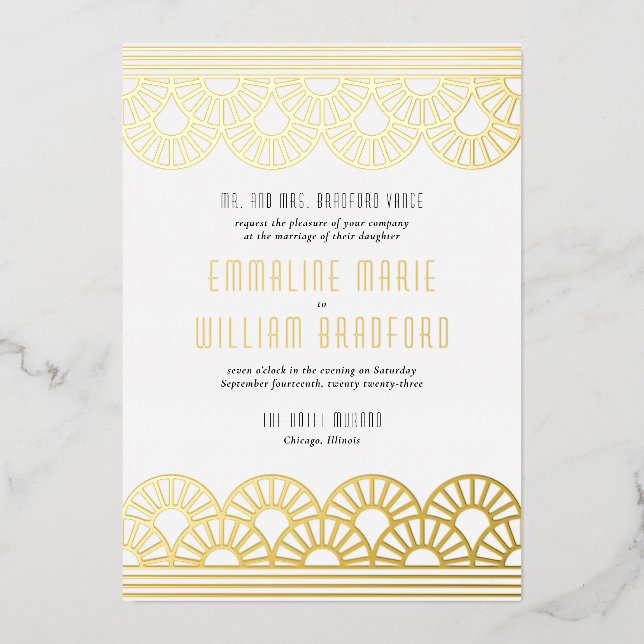 Invitación al Relieve metalizado dorado blanco del (Anverso)