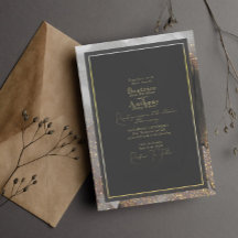 Invitación al Relieve metalizado dorado de Boda ac