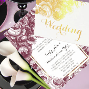 Invitación al Relieve metalizado dorado de Boda de