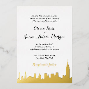 Invitación al Relieve metalizado dorado de Nueva Y