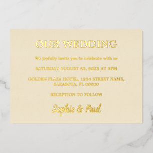 Invitación al Relieve metalizado dorado del Boda d