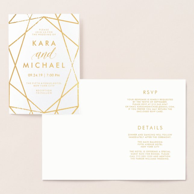 Invitación al Relieve metalizado dorado del Boda g (Demostración)