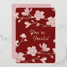 Invitación al Relieve metalizado floral de Año Nue