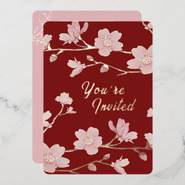 Invitación al Relieve metalizado floral de Año Nue