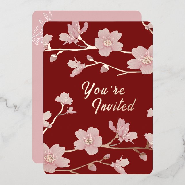 Invitación al Relieve metalizado floral de Año Nue (Anverso/Reverso)