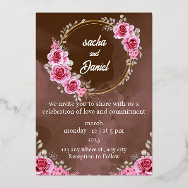 Invitación al Relieve metalizado floral de bodas d