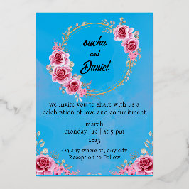 Invitación al Relieve metalizado floral de bodas d