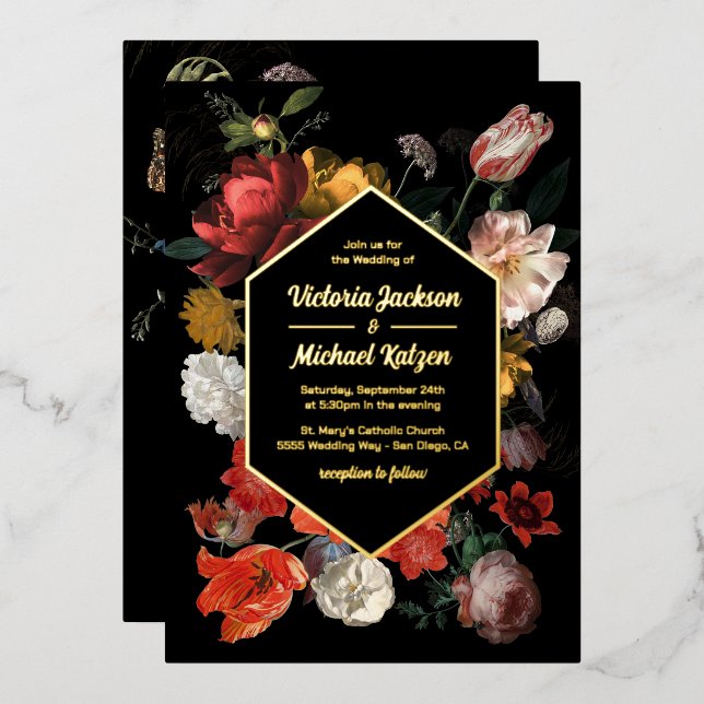 Invitación al Relieve metalizado floral Rembrandt  (Anverso/Reverso)