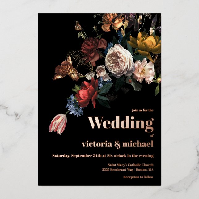 Invitación al Relieve metalizado floral Rembrandt  (Anverso)