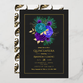 Invitación al Relieve metalizado Mardi Gras Quince