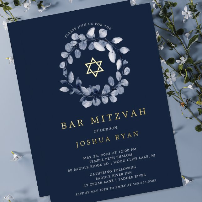 Invitación al Relieve metalizado Mitsvah de Blue L (Subido por el creador)