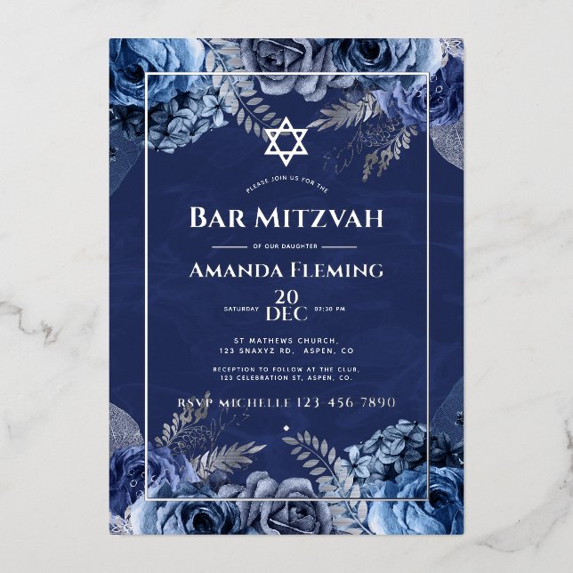 Invitación al Relieve metalizado Mitzvah con ráfag (Anverso)