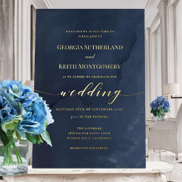 Invitación al Relieve metalizado Navy Blue & Gold
