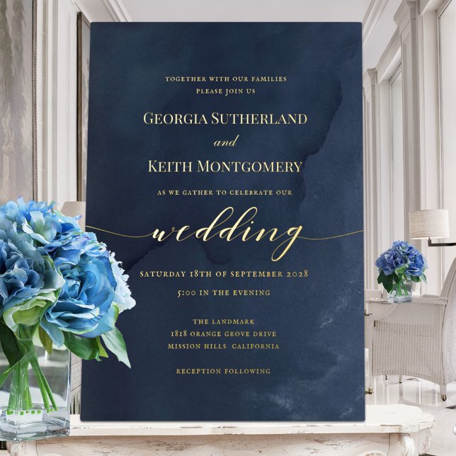 Invitación al Relieve metalizado Navy Blue & Gold  (Subido por el creador)