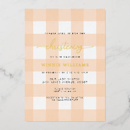 Invitación al Relieve metalizado Peach Gingham Chr