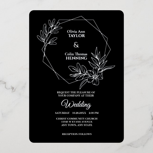 Invitación al Relieve metalizado plateado de Boda  (Anverso)