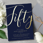 Invitación al Relieve metalizado por la fiesta de<br><div class="desc">Ayude a que las celebraciones empiecen con estilo con esta invitación a la fiesta de Relieve metalizado de 50 años que puede ser personalizada para incluir los detalles de su fiesta de cumpleaños. El diseño es moderno,  elegante y clásico en azul medianoche.</div>
