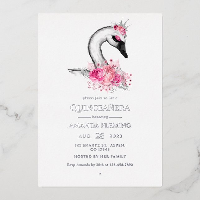 Invitación al Relieve metalizado Quinceañera de Ci (Anverso)