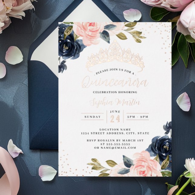 Invitación al Relieve metalizado Quinceanera flora (Subido por el creador)