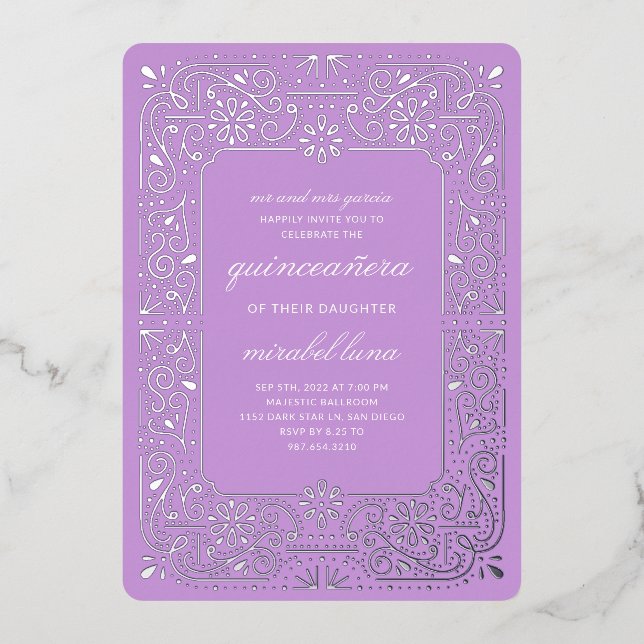 Invitación al Relieve metalizado Quinceañera invit (Anverso)