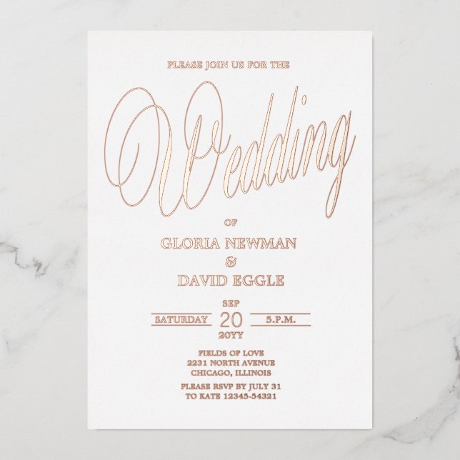 Invitación al Relieve metalizado real de Rosa Boda (Anverso)