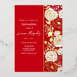 Invitación al Relieve metalizado Red Quinceañera