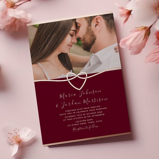 Invitación al Relieve metalizado Rosa Boda Borgoña (Subido por el creador)