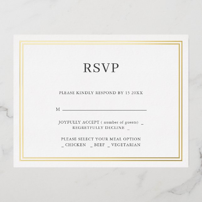 Invitación al Relieve metalizado RSVP de la boda m (Anverso)