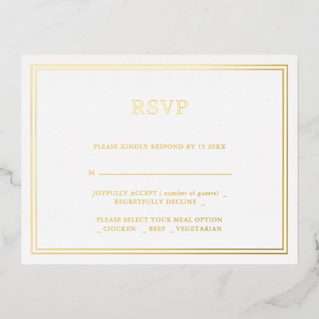 Invitación al Relieve metalizado RSVP de la boda M (Anverso)