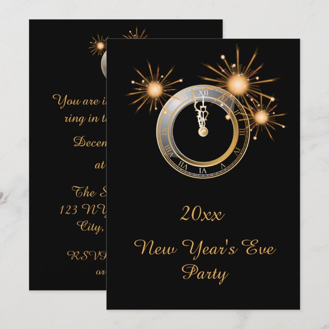 Invitación al reloj de Fiesta de Año Nuevo (Anverso / Reverso)