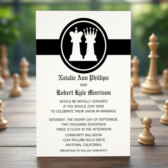 Invitación al Rey del ajedrez y a la boda de la re (Chess King and Queen Wedding Invitation)