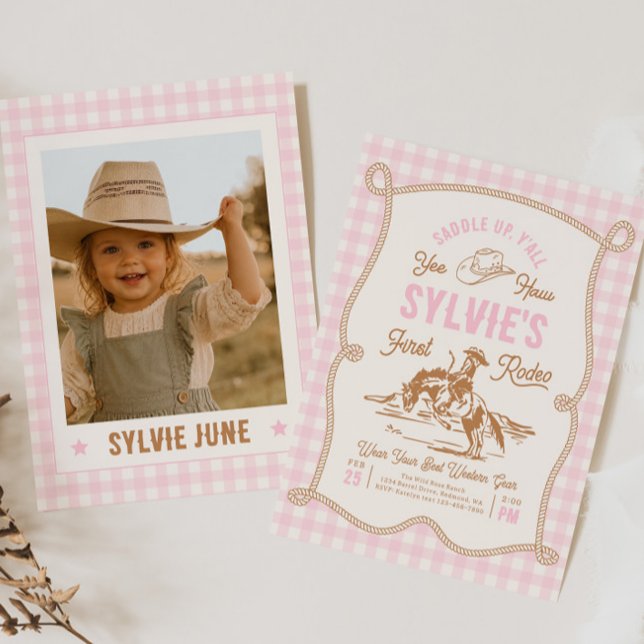 Invitación al Rodeo de Gingham Rosa | Impresa o Di (Subido por el creador)