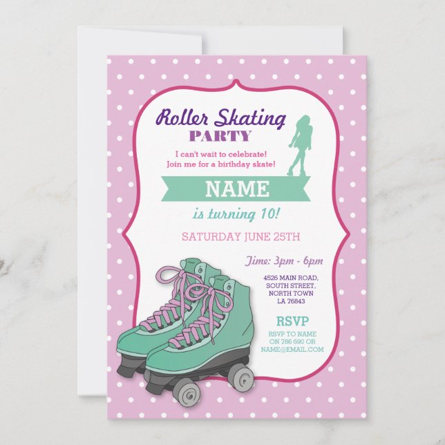 Invitación al Roller Skate de la fiesta de cumplea (Anverso)