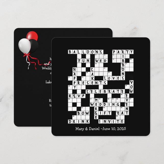 Invitación al rompecabezas de crucigrama boda (Anverso / Reverso)