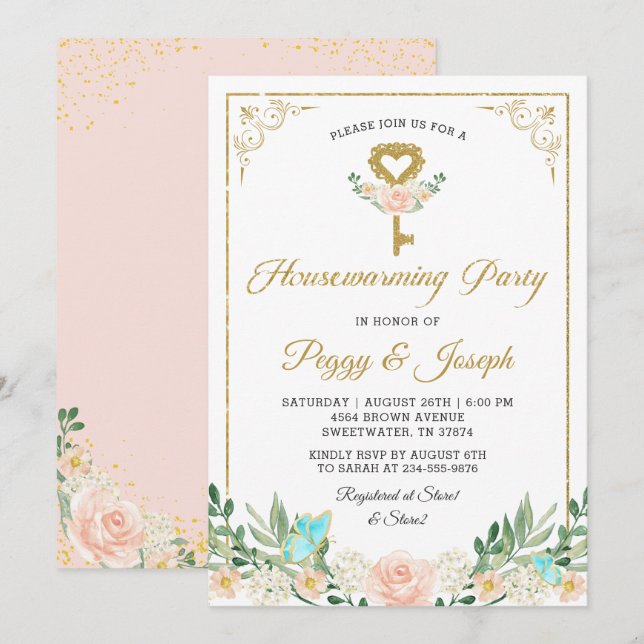 Invitación al Rosa de clave Purpurina de oro Jardí (Anverso / Reverso)