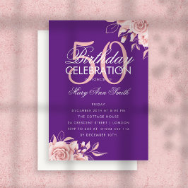 Invitación al Rosa de oro y púrpura para cumpleaño