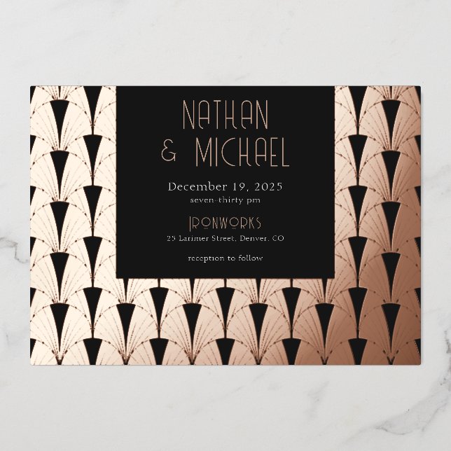 Invitación al Rosa de Relieve metalizado Art Déco  (Anverso)